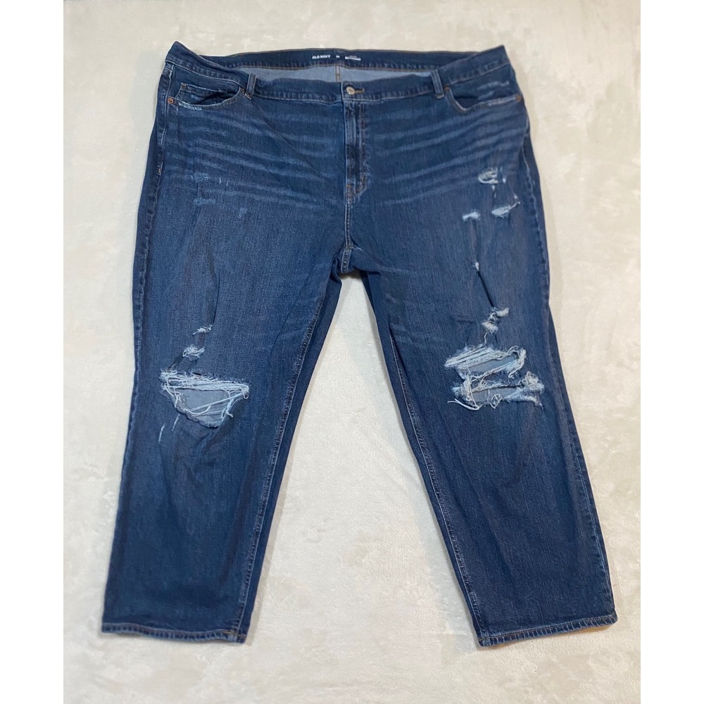 Old Navy Womens 26 Mid-Rise Boyfriend Distressed Jeans Dark Wash 734758-00